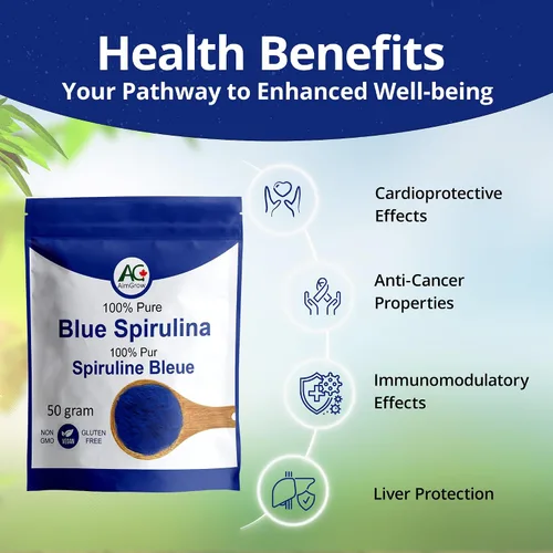 Vista 4 de Espirulina azul, polvo de espirulina azul rica en antioxidantes, sin OMG y sin gluten, 1.76 oz