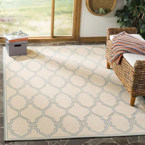 Vista 18 de SAFAVIEH Alfombra lavable para exteriores Linden Collection – Alfombra de pasillo de 2.2 x 8 pies, color crema y aguamarina, no desprende pelusa