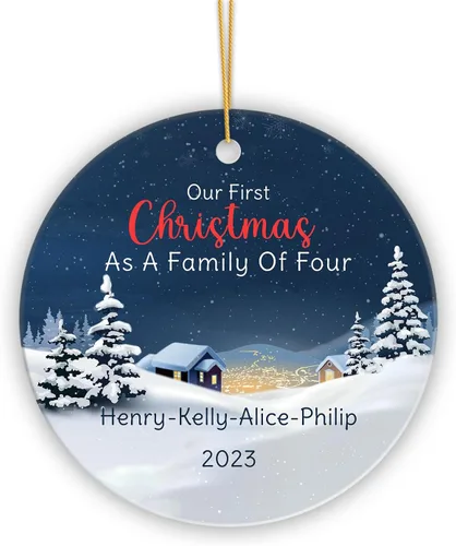 Vista 15 de Adorno personalizado de primera Navidad para bebé con nombre, personaliza la fecha de nacimiento de tu bebé, hora de nacimiento, peso y altura, bebé