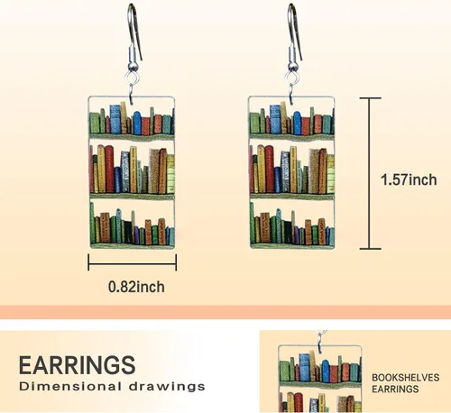 Vista 2 de Pendientes colgantes de libros para mujer, amantes de los libros, aretes acrílicos