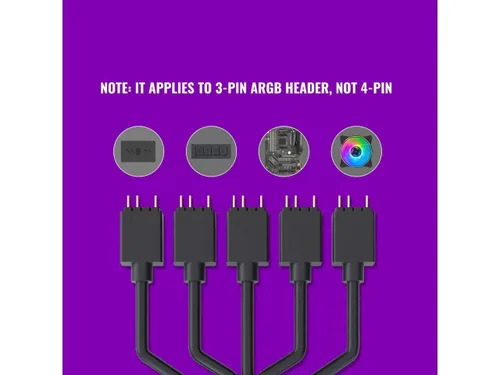 Vista 6 de Cooler Master Cable divisor ARGB de 1 a 5 V / 5 V - Compatible con RGB direccionable de 3 pines - Cable de sincronización LED para soporte