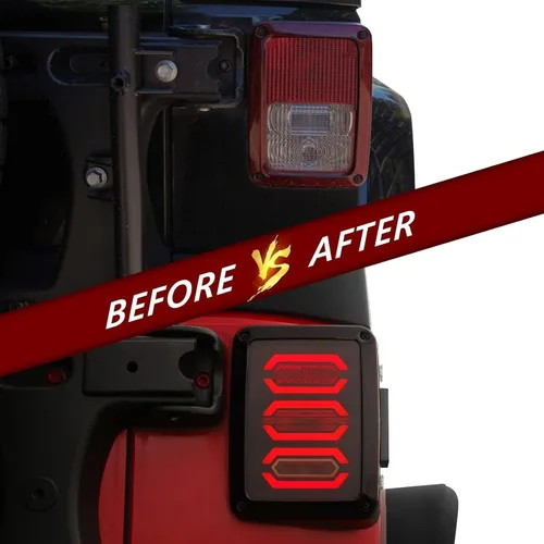 Vista 4 de Luces traseras LED DKMGHT para Jeep Wrangler JK JKU 2007-2018, [Aprobadas por DOT] [Lente ahumada] [Conexión y uso] Ojo del diablo ahumado Gen4