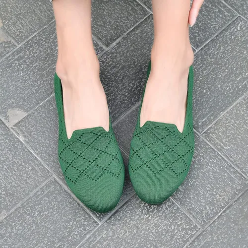 Vista 3 de poemlady Zapatos planos de ballet para mujer, zapatos de vestir de punto con punta redonda sin cordones, zapatos planos de bailarina para caminar