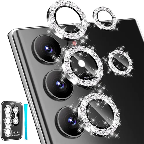 Vista 9 de imluckies [3+2 para Sansung Galaxy S23 Ultra, protector de lente de cámara, [Bling Diamond] Anillo de aleación de aluminio de vidrio templado HD