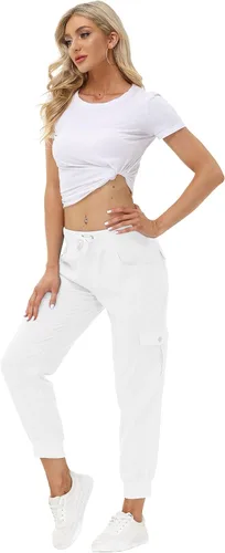 Vista 6 de MoFiz Pantalones cargo para mujer, pantalones deportivos ligeros con cintura elástica, pantalones deportivos para senderismo, pantalones casuales
