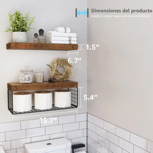 Vista 3 de QEEIG Estantes de baño sobre el inodoro, estantes flotantes montados en la pared, almacenamiento de papel higiénico, estante pequeño de decoración