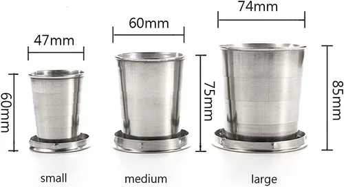 Vista 2 de Teensery Taza plegable de acero inoxidable para acampar, taza portátil plegable con llavero para actividades al aire libre, senderismo, picnic