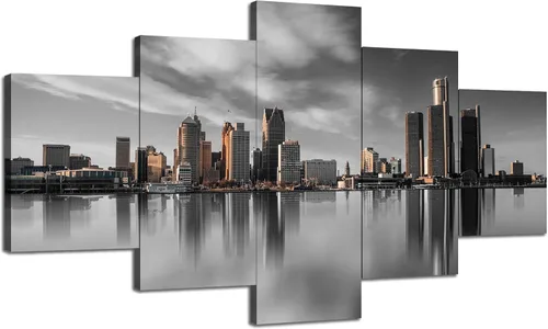 Vista 22 de Cawpom Arte de pared de Los Ángeles en blanco y negro, cuadro decorativo para pared, diseño de horizonte de Los Ángeles, póster de palmera, marco