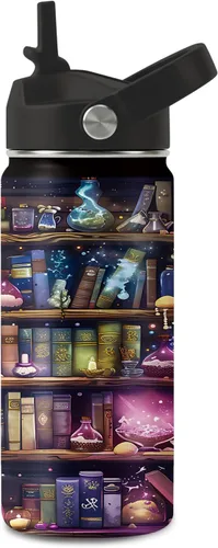 Vista 9 de Book Lovers Gifts- Botella de agua de 12 onzas con asa y popote, vaso de libro para amigos, regalos para mujeres, lectoras, bibliotecaria Estantería