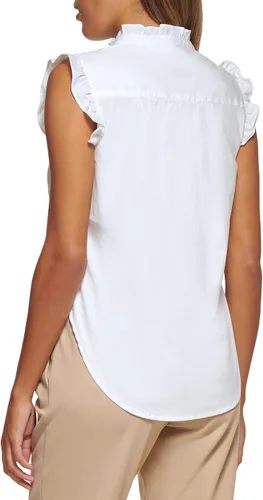 Vista 4 de DKNY Top plisado sin mangas para mujer con cuello de lazo