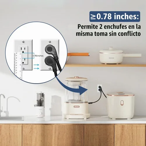 Vista 4 de Cable de extensión corto de 1875W, cable de alimentación de perfil bajo de 15A 16AWG de alta resistencia con enchufe plano de 3 puntas, cable