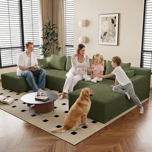Vista 11 de Lakifun Sofá en Forma de L de 107" con Otomana, Seccional Modular Moderno Sofá Cómodo en Forma de U Nube, Asiento Profundo, Chaise Longue Cama