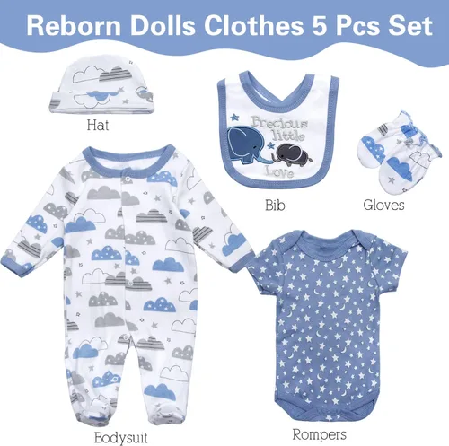 Vista 2 de Reborn Dolls - Ropa de bebé niño de 5 piezas, ropa de elefante para muñecas recién nacidas de 20 a 22 pulgadas Reborn Baby Doll Clothes Boy with
