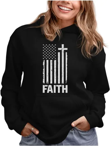 Vista 5 de Tstars Faith American Flag - Sudadera patriótica con capucha para mujer del 4 de julio