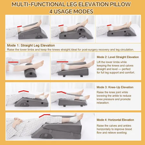 Vista 7 de MABOZOO Almohada de elevación de piernas para después de la cirugía, almohada de recuperación de reemplazo de rodilla de 5 alturas con almohadilla