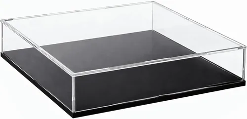 Vista 15 de Vitrina de acrílico transparente con base negra mate, vitrina premontada a prueba de polvo, caja transparente de una sola pieza para coleccionables