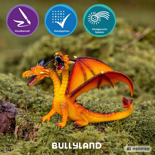 Vista 5 de Bullyland Figura de acción de dragón con dos cabezas en naranja