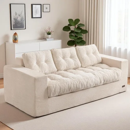 Vista 28 de MAXYOYO Sofá de 3 plazas para sala de estar, sofá sin hueso, cómodo puf con burbujas para apartamento, no necesita montaje, color beige