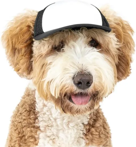 Vista 23 de DIY PupLid Trucker Hats (negro/blanco, XXS) - Sombrero de perro personalizable, lona en blanco para diseño personalizado, ajustable, protección