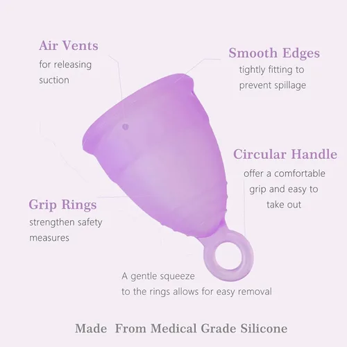 Vista 3 de Copas menstruales reutilizables, 12 horas de protección sin fugas, copas de silicona suave de grado médico, aptas para principiantes