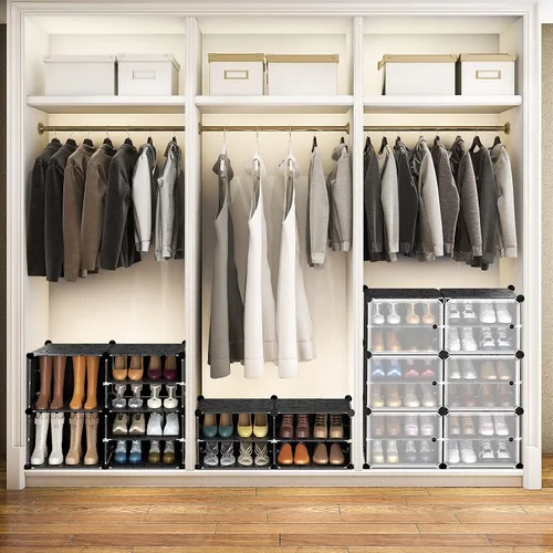 Vista 2 de VTRIN Organizador portátil de zapatos con 48 pares, torre de 4 niveles, estante para entrada, estante de almacenamiento, soporte para tacones