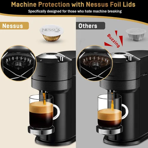 Vista 3 de NESSUS Tapas de papel de aluminio para cápsulas Nespresso reutilizables Vertuo, sellos de aluminio para rellenar cápsulas de Vertuoline, cápsulas
