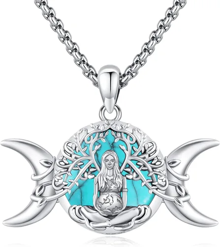Vista 197 de Collar de pentagrama de plata de ley con triple luna, diosa celta, nudo celta, nudo de brujas, Ankh, sol y luna, Hécate, lilith, Santa Muerte