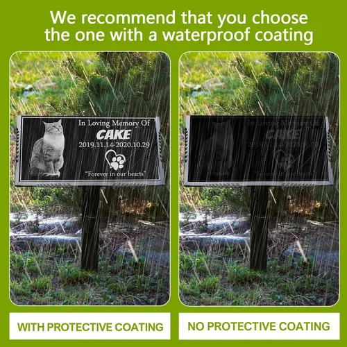 Vista 7 de Marcador personalizado para tumbas para mascotas con foto, piedra conmemorativa de gatos, lápida de granito negro personalizada grabada con láser