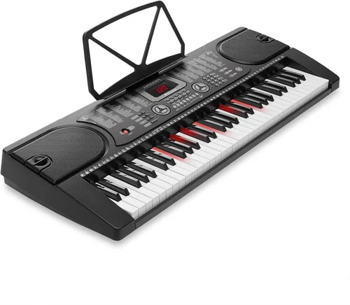 Vista 8 de Hamzer Teclado de piano con teclas iluminadas de 61 teclas, juego de teclado de piano electrónico para principiantes con soporte, banco