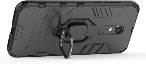 Vista 3 de LuluMain Compatible con Redmi 5+ Funda, soporte de anillo de metal a prueba de golpes (funciona con soporte magnético para automóvil), cubierta Negro