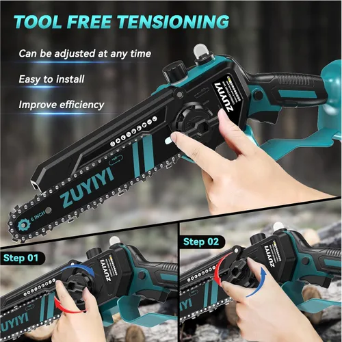 Vista 5 de Mini motosierra inalámbrica de 6 pulgadas para batería Makita de 18 V, motosierra pequeña de mano sin escobillas con engrasador automático