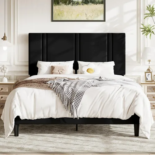 Vista 14 de Allewie Twin Platform Bed Frame with Velvet Upholstered Headboard