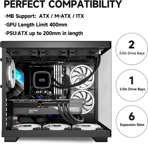 Vista 4 de PCCOOLER C3T500 ARGB Chasis para PC Mid Tower Escritorio Superior para PC Gaming para ATX/M-ATX/ITX con 6 Ventiladores ARGB, Diseño Sin Columnas