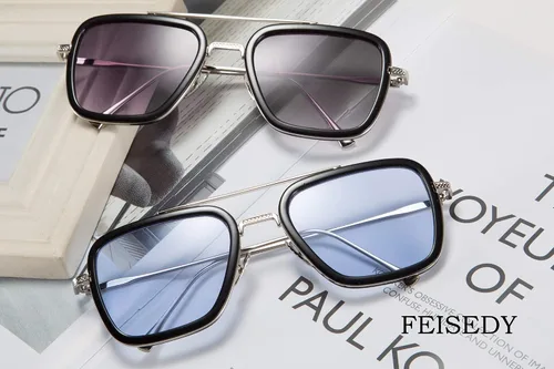 Vista 7 de FEISEDY Retro 70s Pilot Gafas de sol Tony Gafas de sol de moda para mujer Gafas de sol cuadradas B2510