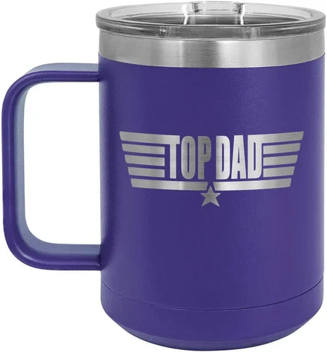Vista 15 de TOP DAD Taza de café negra de 15 oz con tapa deslizante Taza de café de viaje aislada Ideas de regalos del día del padre de hijo o hija