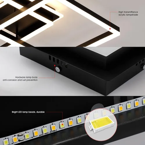 Vista 8 de Lámpara de techo LED moderna, regulable de 2 cuadrados con control remoto, lámpara de techo de metal acrílico empotrada para sala de estar