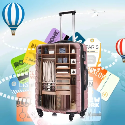 Vista 4 de Fridtrip - Maleta de viaje rígida ligera con ruedas giratorias Rose gold 4 PCS Suitcases