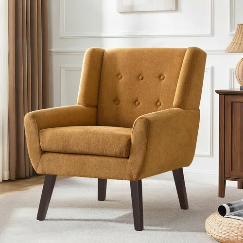 Vista 34 de HUIMO Silla de Acento para Sala de Estar, Sillón Tapizado con Botones Capitoné, Sillas de Sofá de Tela de Lino para Dormitorio, Sala de Estar, Silla