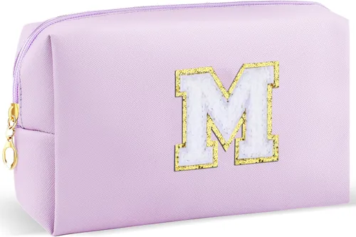Vista 77 de URSKYTOUS Regalos para niñas, bolsa de maquillaje con inicial, bolsa de cosméticos personalizada con cremallera, bonita bolsa de aseo de viaje, Azul