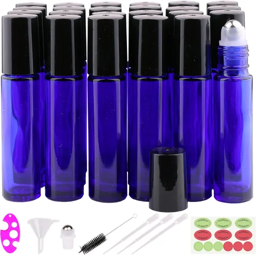 Vista 7 de inice 100 botellas de roll-on de 10 ml de vidrio ámbar para aceites esenciales con bolas de rodillo de acero inoxidable y tapa de aleación