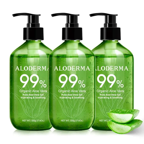 Vista 9 de Aloderma Gel de aloe vera, bomba grande de valor de 17.6 onzas, fabricada dentro de las 12 horas de cosecha con 99% de aloe vera orgánico, ligero