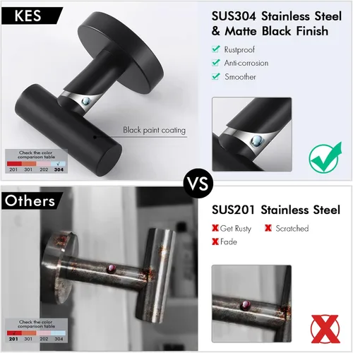 Vista 3 de KES Gancho para toallas de baño, gancho para bata, ducha, cocina, ganchos para colgar en la pared, montaje en pared, acero inoxidable SUS 304, negro