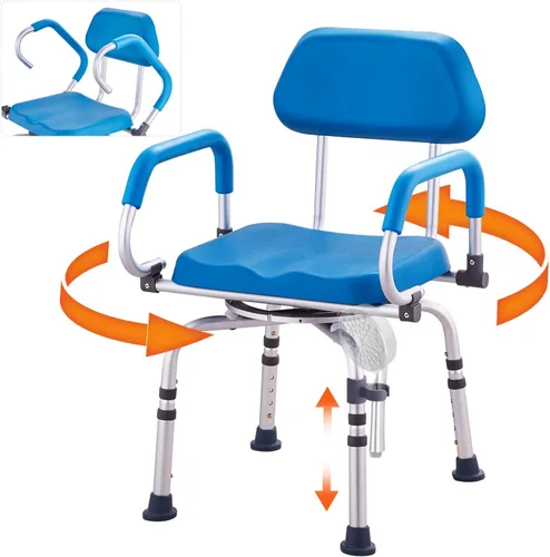 Vista 10 de VEVOR Banco deslizante de transferencia de bañera con asiento giratorio de 360 grados, silla de ducha deslizante con reposabrazos pivotantes
