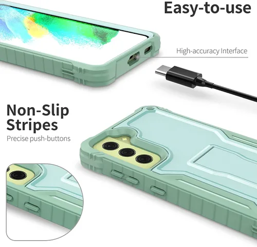 Vista 2 de ExoGuard Funda para Samsung Galaxy S21 FE, funda de goma a prueba de golpes de cuerpo completo con protector de pantalla de vidrio templado y Verde