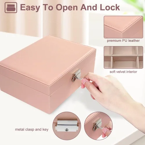Vista 6 de MRMOSY Joyero para mujeres y niñas, Metal Cuero Cuero sintético Madera