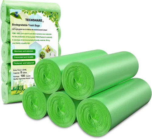 Vista 9 de TECHSHARE Bolsas de basura biodegradables de 1.2 galones, 80 unidades, bolsas de basura compostables, capacidad de 1.5 galones, color verde