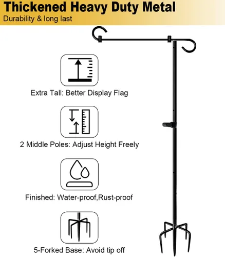 Vista 7 de Soporte para bandera de jardín de 49 pulgadas con 5 bases bifurcadas para decoración de letreros de 12 x 18 pulgadas, 1 paquete