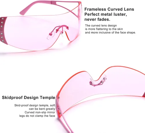 Vista 3 de GUVIVI Gafas de sol envolventes Y2K para mujeres y hombres gafas de sol de protección planas sin marco lentes de sol con gradiente