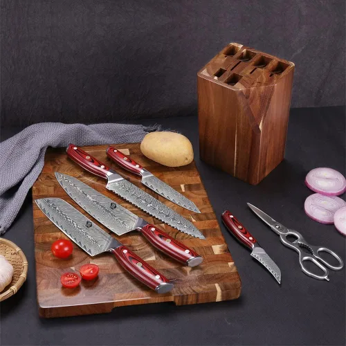 Vista 3 de WILDMOK Juego de 7 cuchillos de cocina de Damasco para cocina, cuchillo de chef profesional ultra afilado, cuchillo Santoku con mango G10
