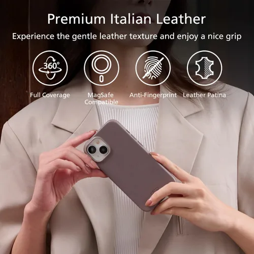 Vista 2 de alto Funda para teléfono compatible con iPhone 15 2023 y MagSafe, funda magnética de cuero italiano, funda protectora contra caídas de la serie Clop